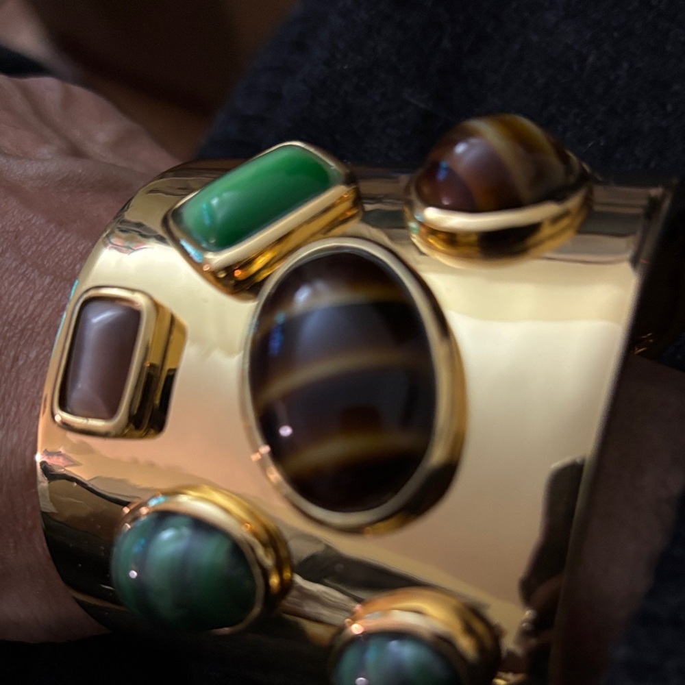 Trina Turk Gold Bracelet with Green and Brown Accents